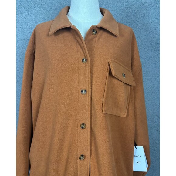 RVCA Women's Polar Birdie Shacket Mocha Bisque Overshirt Large Front Pocket NWTs - Picture 2 of 8